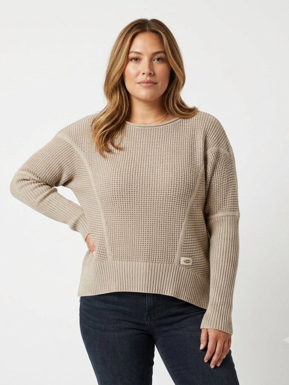 UGG Women's Sophia Pullover Knit Cotton Sweater Beige Size Medium